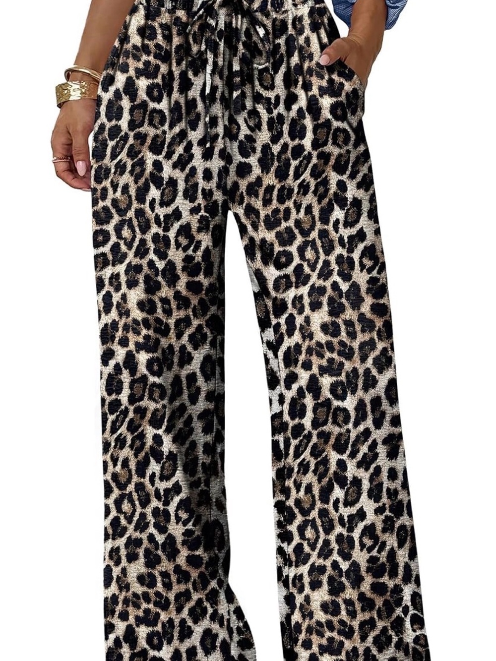 Leopard Print Wide-Leg Pants - Black and Tan